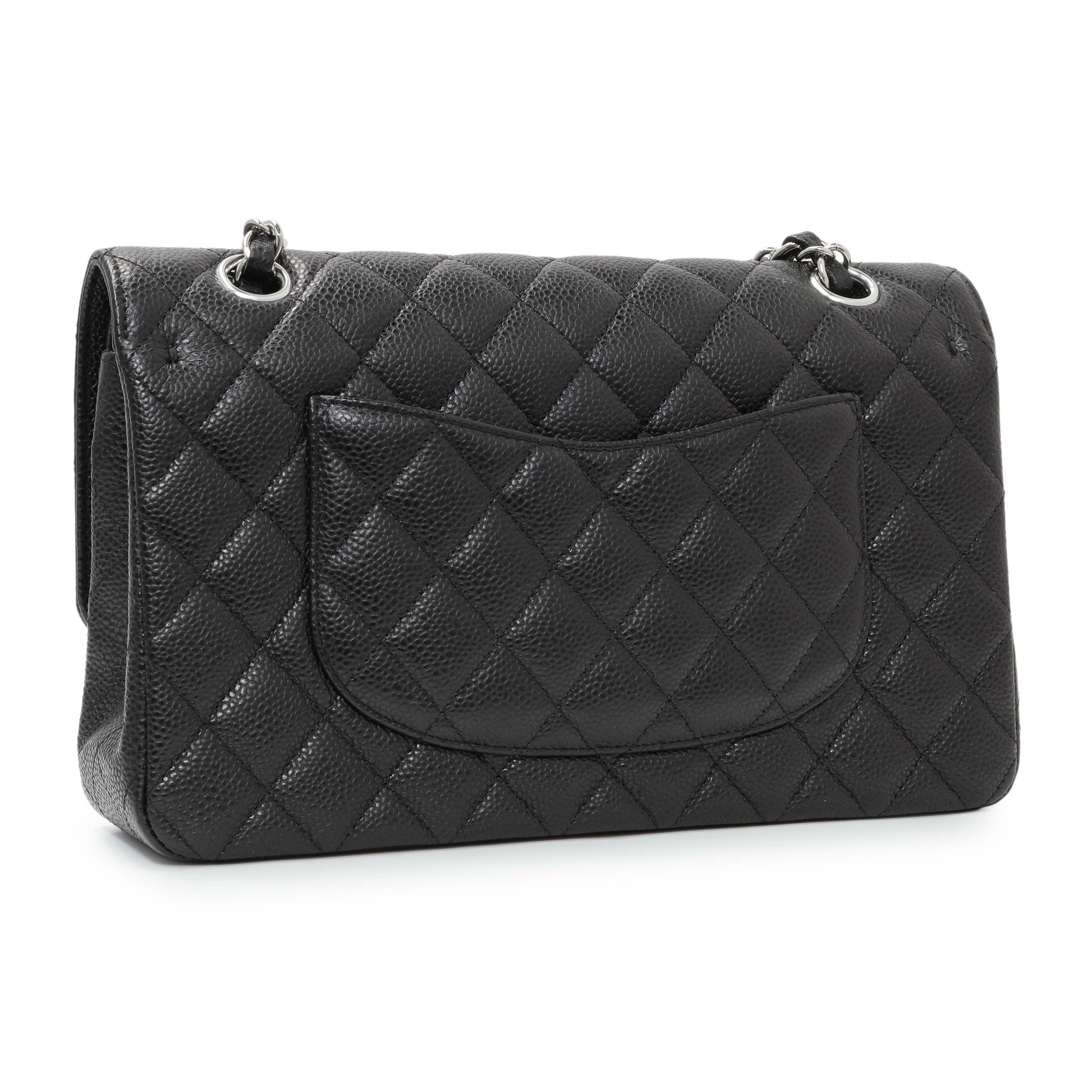 Exclusive Chanel Black Quilted Caviar Medium Double Flap — Side View