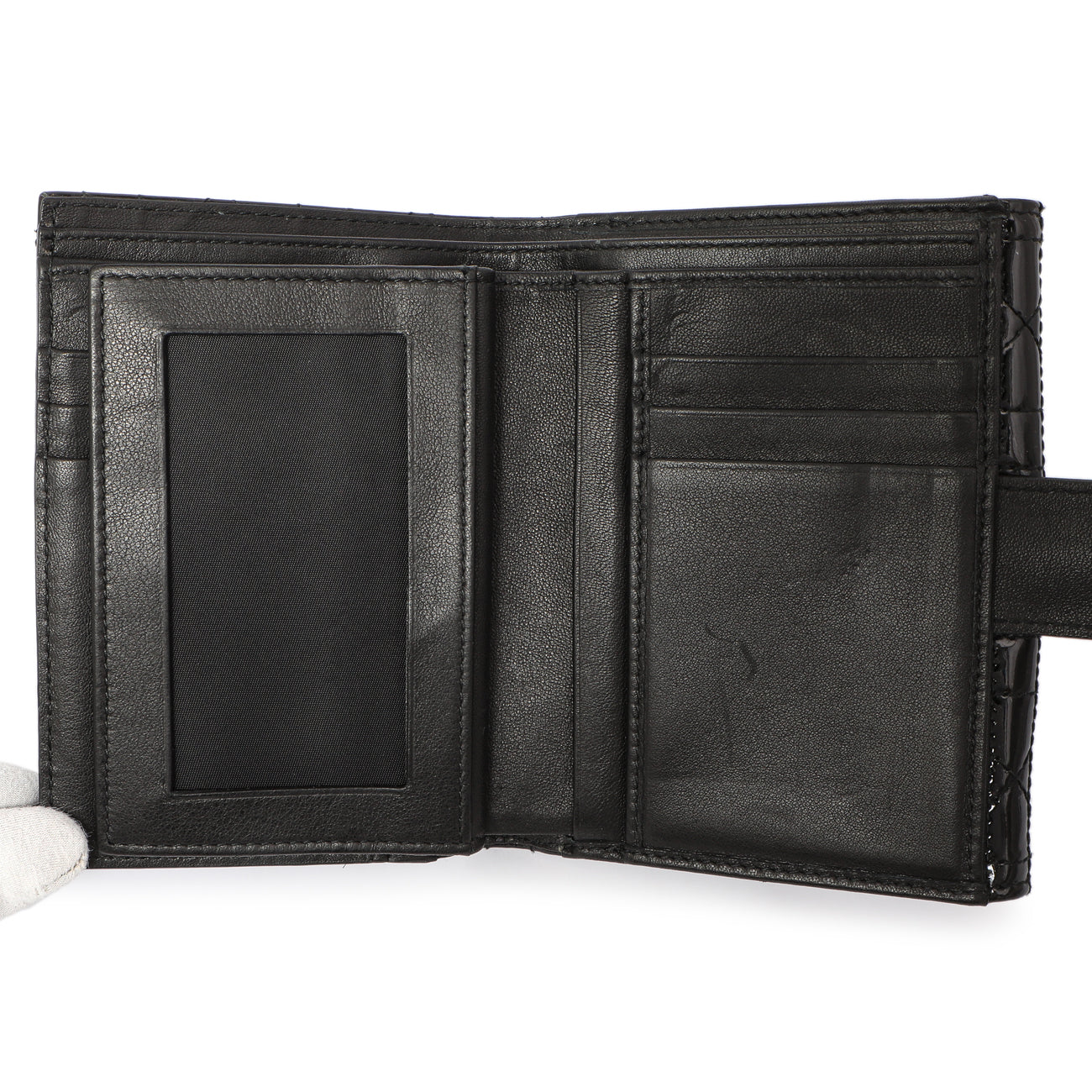 Exclusive Christian Dior Black Patent Lady Dior Wallet — Top View