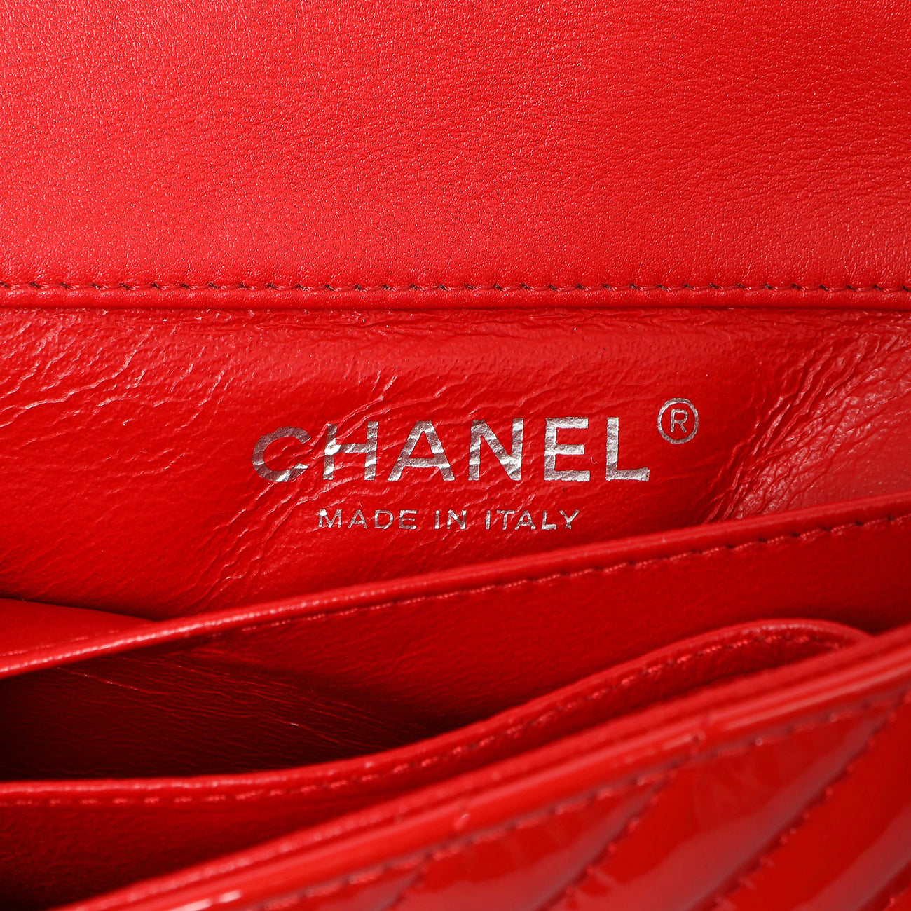 Exclusive Chanel Red Patent Chevron Extra Mini Rectangular Flap — Detail View