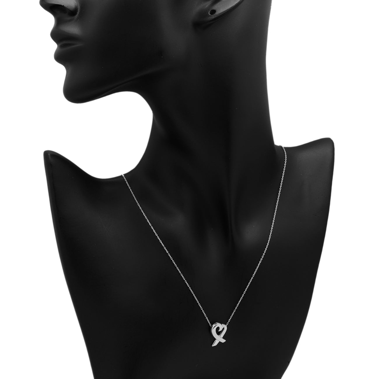 Exclusive Tiffany & Co. Sterling Silver Small Loving Heart Pendant Necklace — Detail View