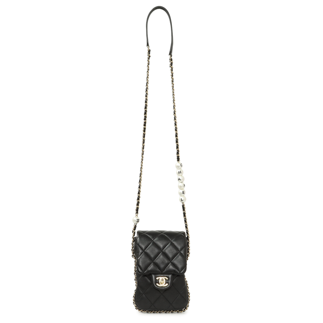 Exclusive Chanel Black Quilted Lambskin My Precious Phone Case Flap Bag — Front View