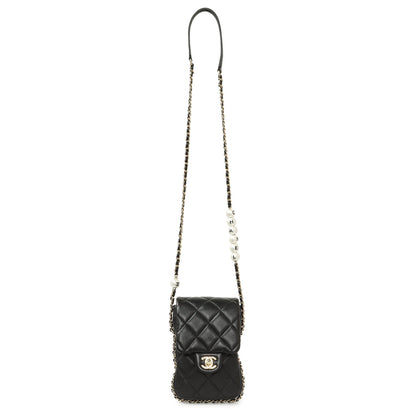 Exclusive Chanel Black Quilted Lambskin My Precious Phone Case Flap Bag — Front View