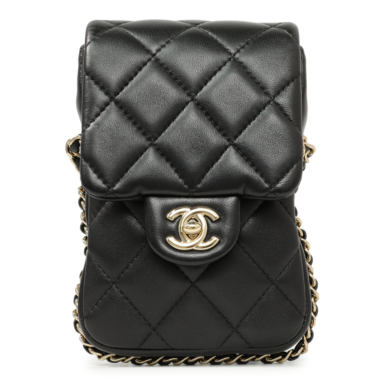 Exclusive Chanel Black Quilted Lambskin My Precious Phone Case Flap Bag — Side View