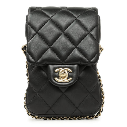 Exclusive Chanel Black Quilted Lambskin My Precious Phone Case Flap Bag — Side View