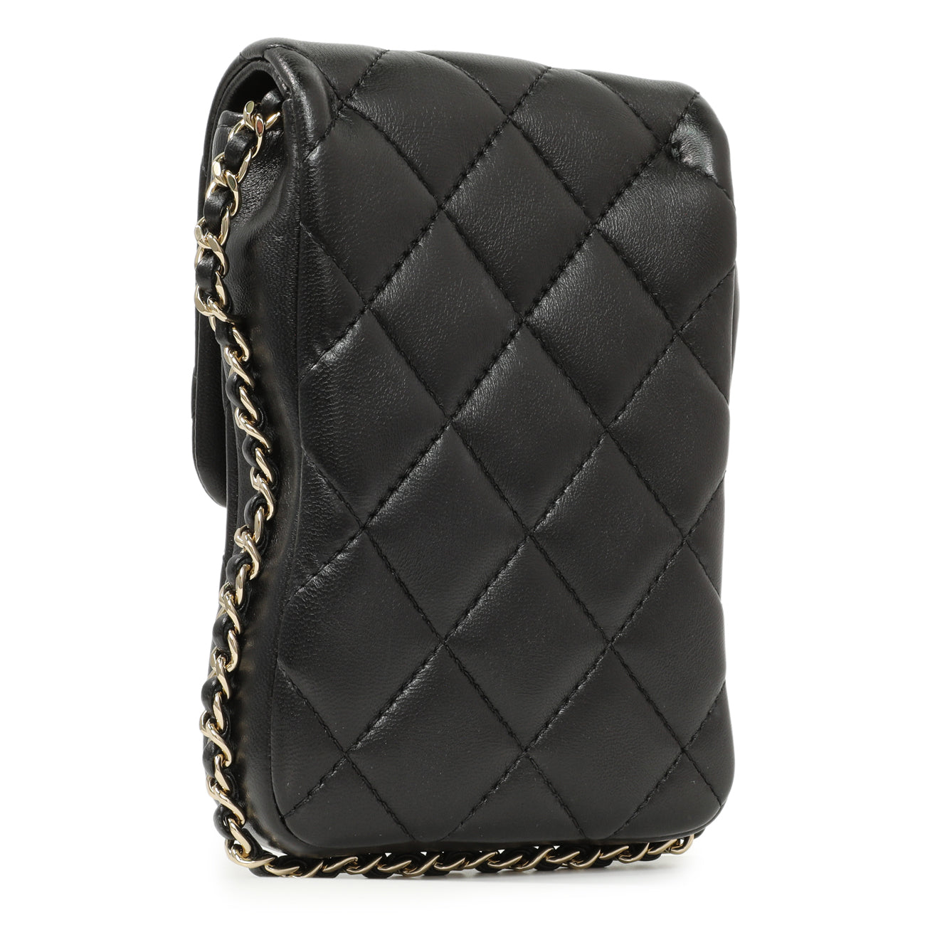 Exclusive Chanel Black Quilted Lambskin My Precious Phone Case Flap Bag — Back View