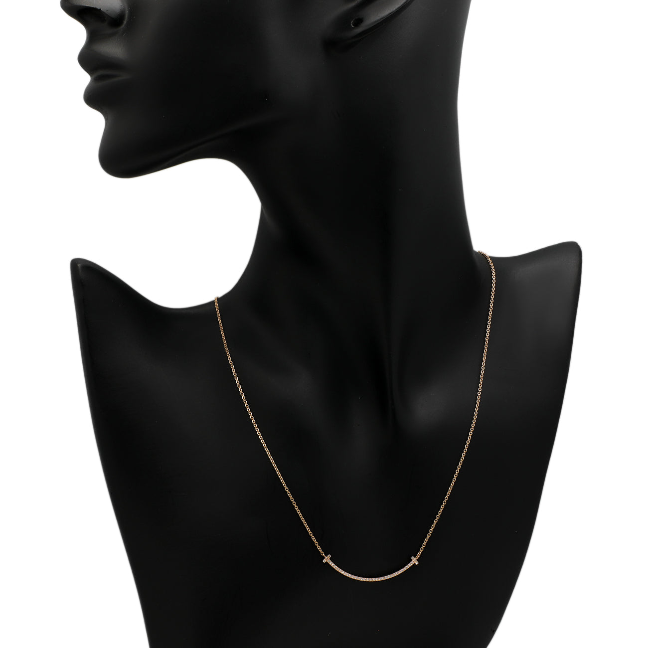 Exclusive Tiffany & Co. 18K Rose Gold Diamond Small T Smile Pendant — Detail View