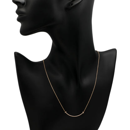 Exclusive Tiffany & Co. 18K Rose Gold Diamond Small T Smile Pendant — Detail View