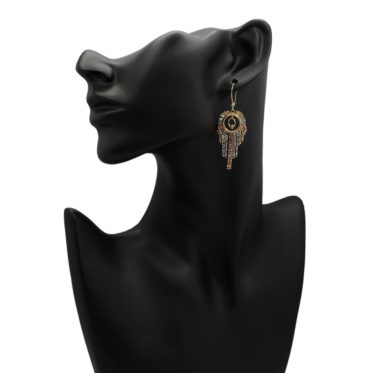 Exclusive 14K Tri-Tone Fringe Drop Earrings — Back View