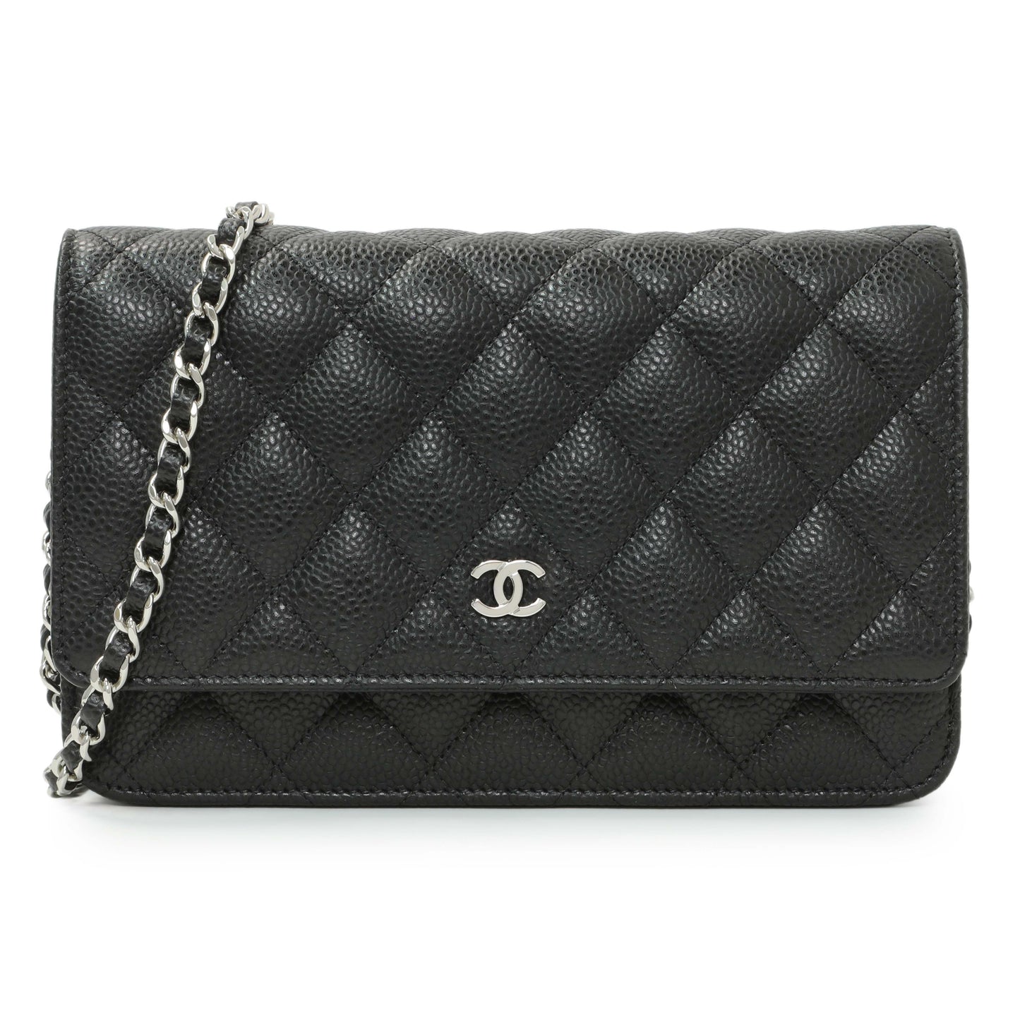 Exclusive Chanel Black Quilted Caviar Wallet On Chain WOC — Front View