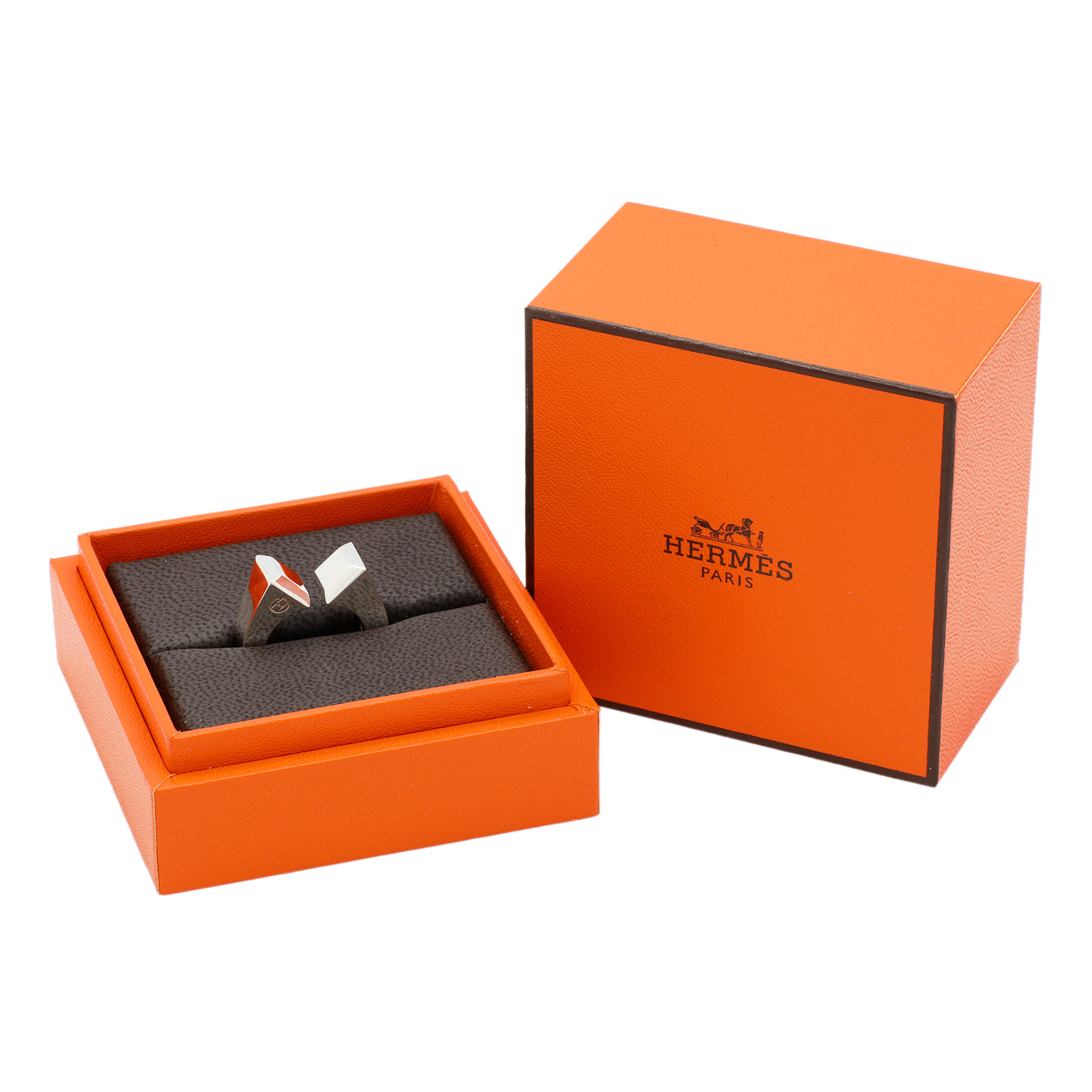 Exclusive Hermes Sterling Silver Large Clou de Forge Ring — Top View