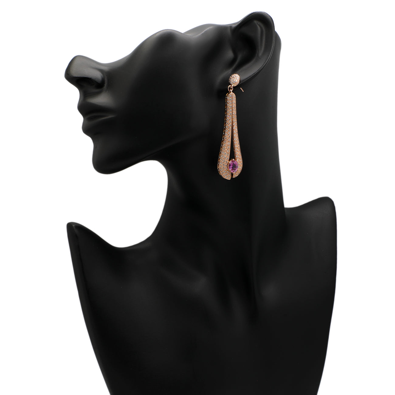 Exclusive 14K Rose Gold 3.22 Carat Pink Sapphire Earrings — Back View