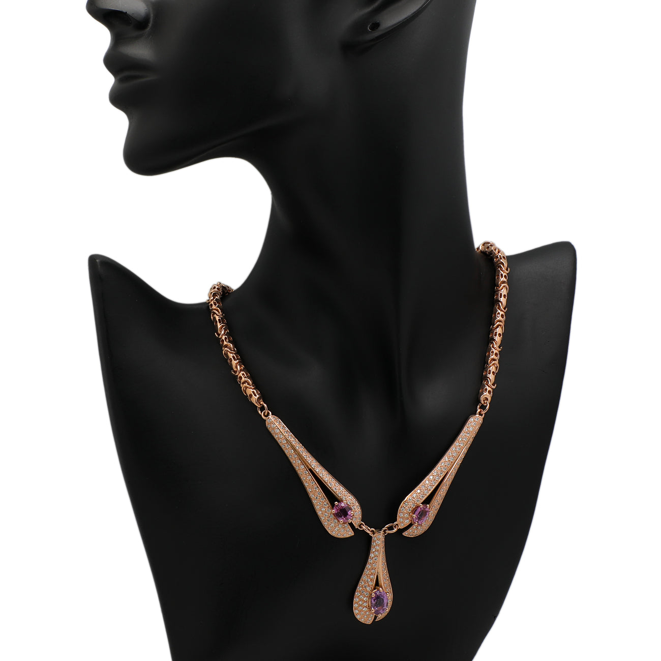 Exclusive 14K Rose Gold 6.18 Carat Pink Sapphire Necklace — Back View