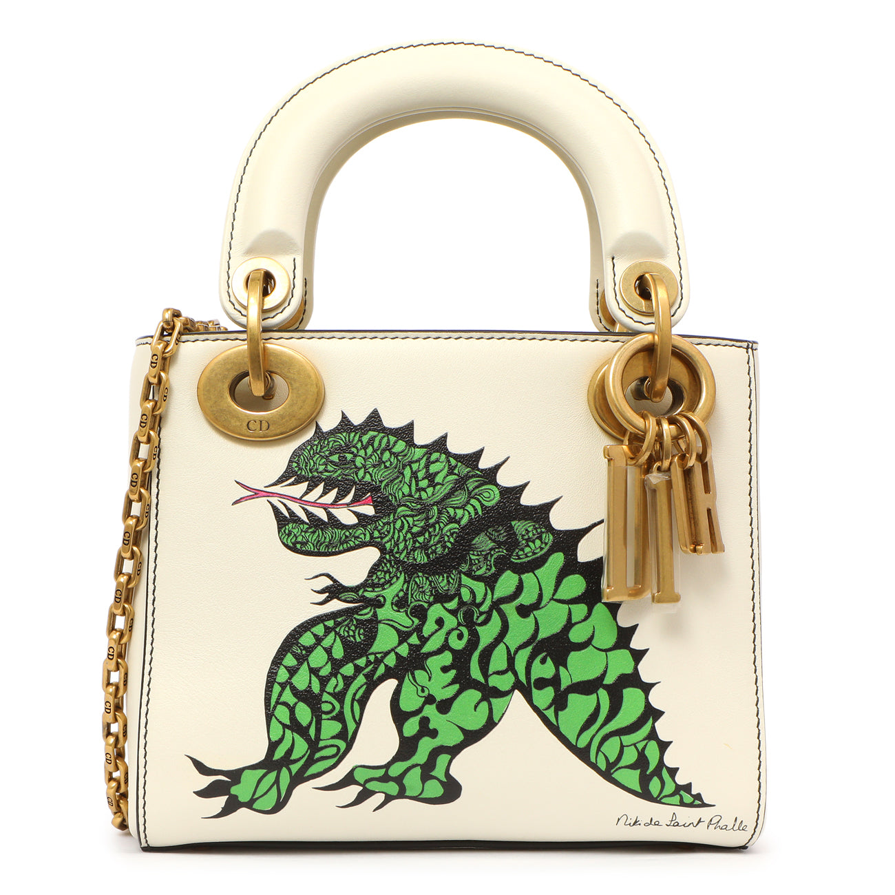 Exclusive Christian Dior White Calfskin Niki De Saint Phalle Mini Supple Lady Dior — Front View