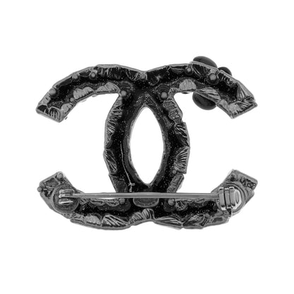 Exclusive Chanel Black Enamel CC Camelia Brooch — Side View