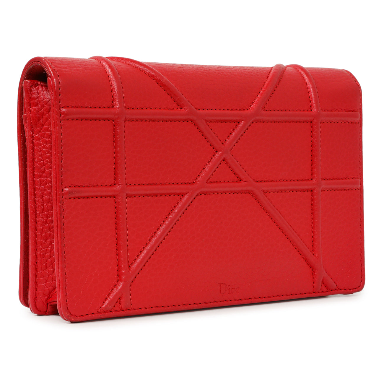 Exclusive Christian Dior Red Calfskin Diorama Wallet On Chain — Side View