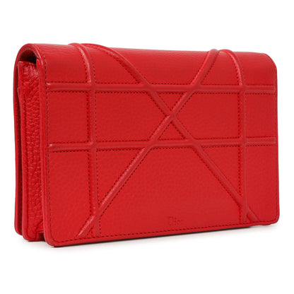 Exclusive Christian Dior Red Calfskin Diorama Wallet On Chain — Side View