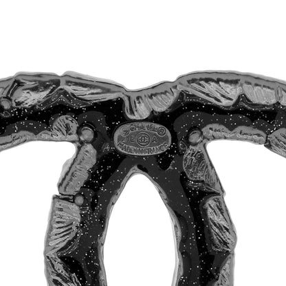 Exclusive Chanel Black Enamel CC Camelia Brooch — Back View