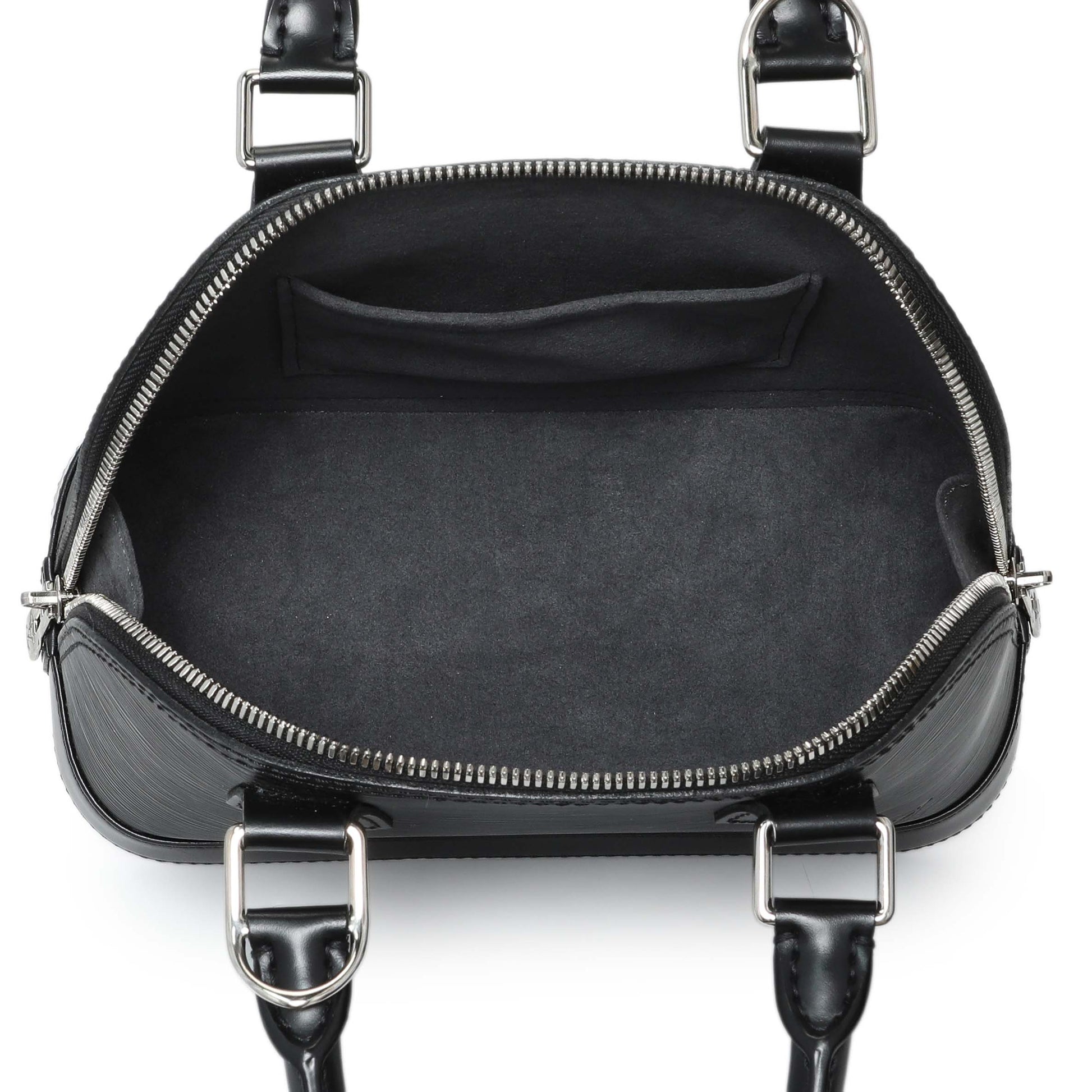 Exclusive Louis Vuitton Black Epi Alma BB with Strap — Top View