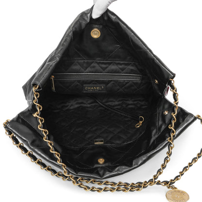 Exclusive Chanel Black Quilted Shiny Calfskin Small Chanel 22 — Top View