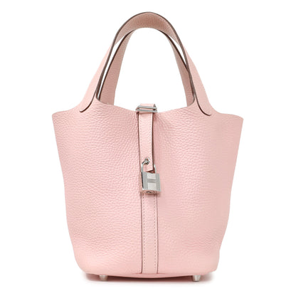 Exclusive Hermes Rose Sakura Taurillon Clemence Picotin Lock 18 — Front View