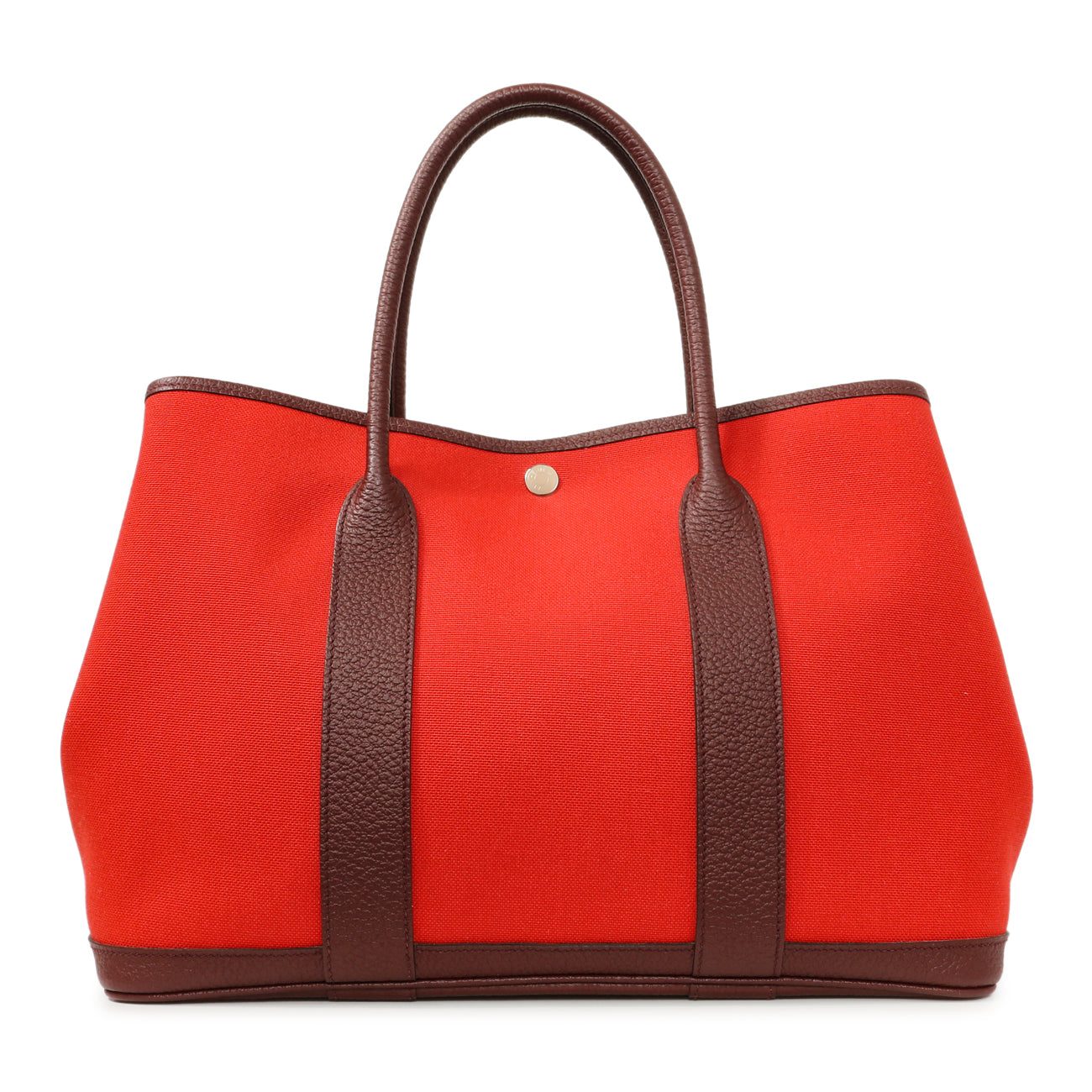 Exclusive Hermes Red Burgundy Toile Negonda Garden Party 36 — Front View