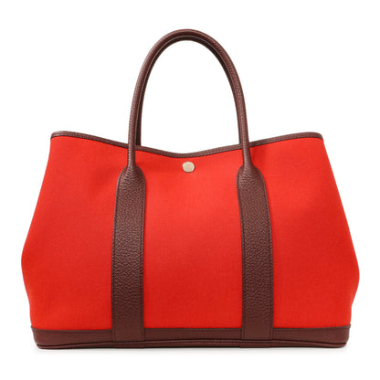 Exclusive Hermes Red Burgundy Toile Negonda Garden Party 36 — Front View
