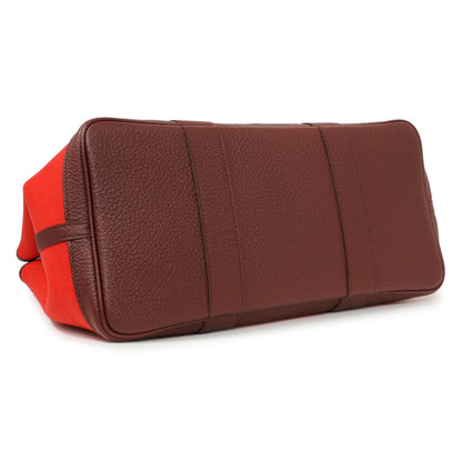 Exclusive Hermes Red Burgundy Toile Negonda Garden Party 36 — Back View