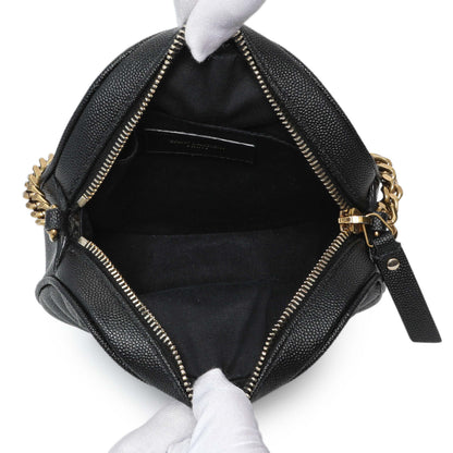 Exclusive Saint Laurent Black Chevron Quilted Grain de Poudre Round Camera Bag — Top View