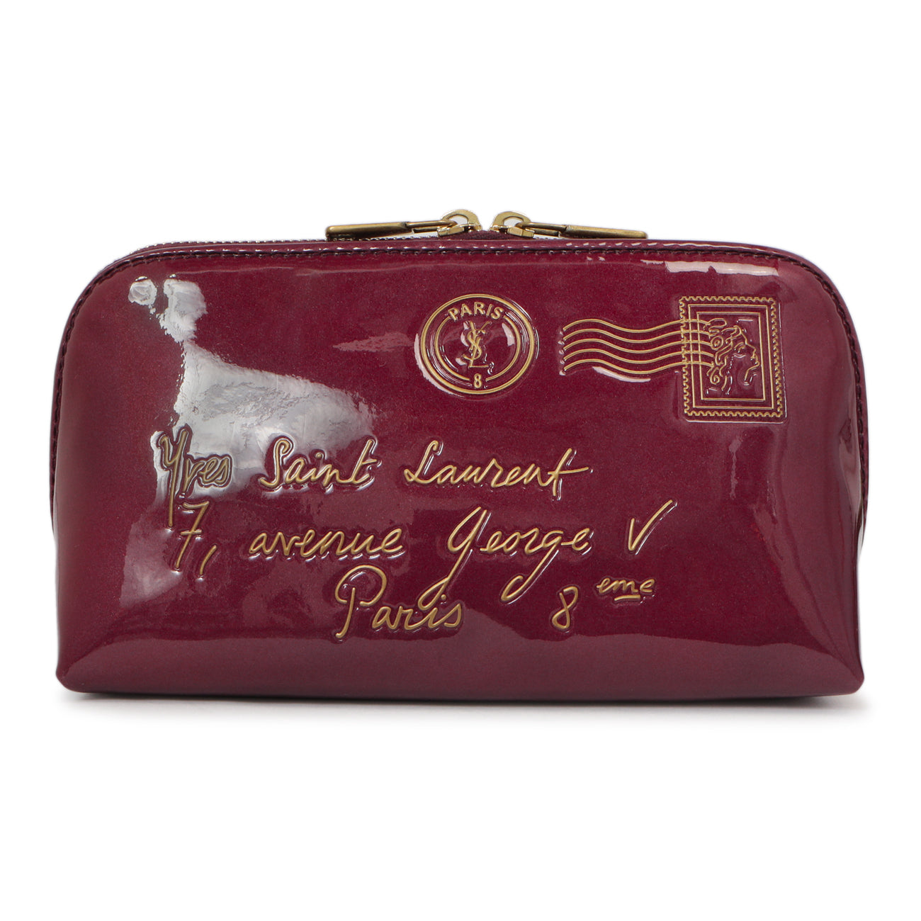 Exclusive Saint Laurent Purple Patent Y-Mail Cosmetic Case — Front View