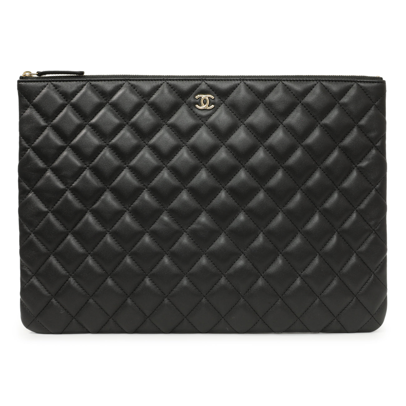 Exclusive Chanel Black Quilted Lambskin Large Cosmetic Case — Front View