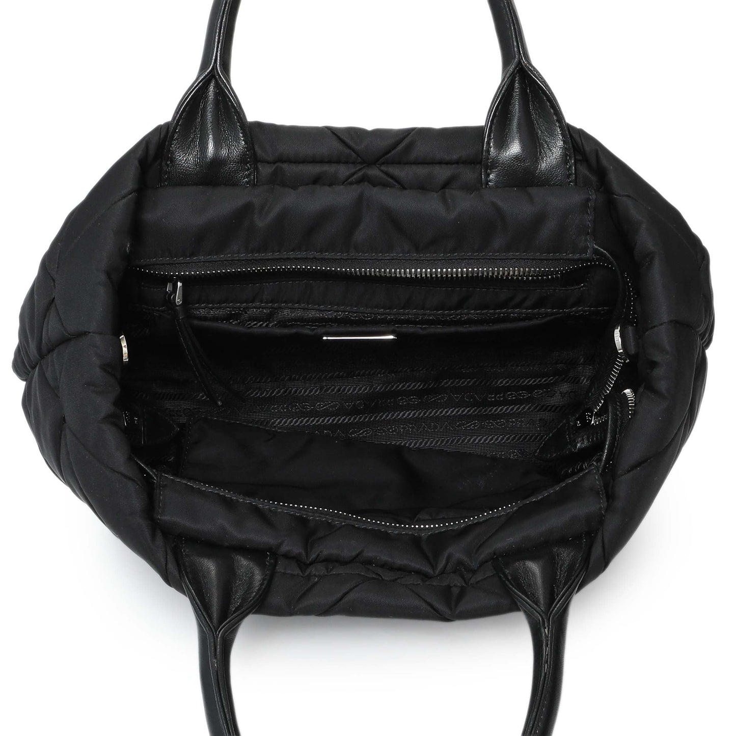 Exclusive Prada Black Re-Nylon Padded Double Handled Zip Tote — Top View