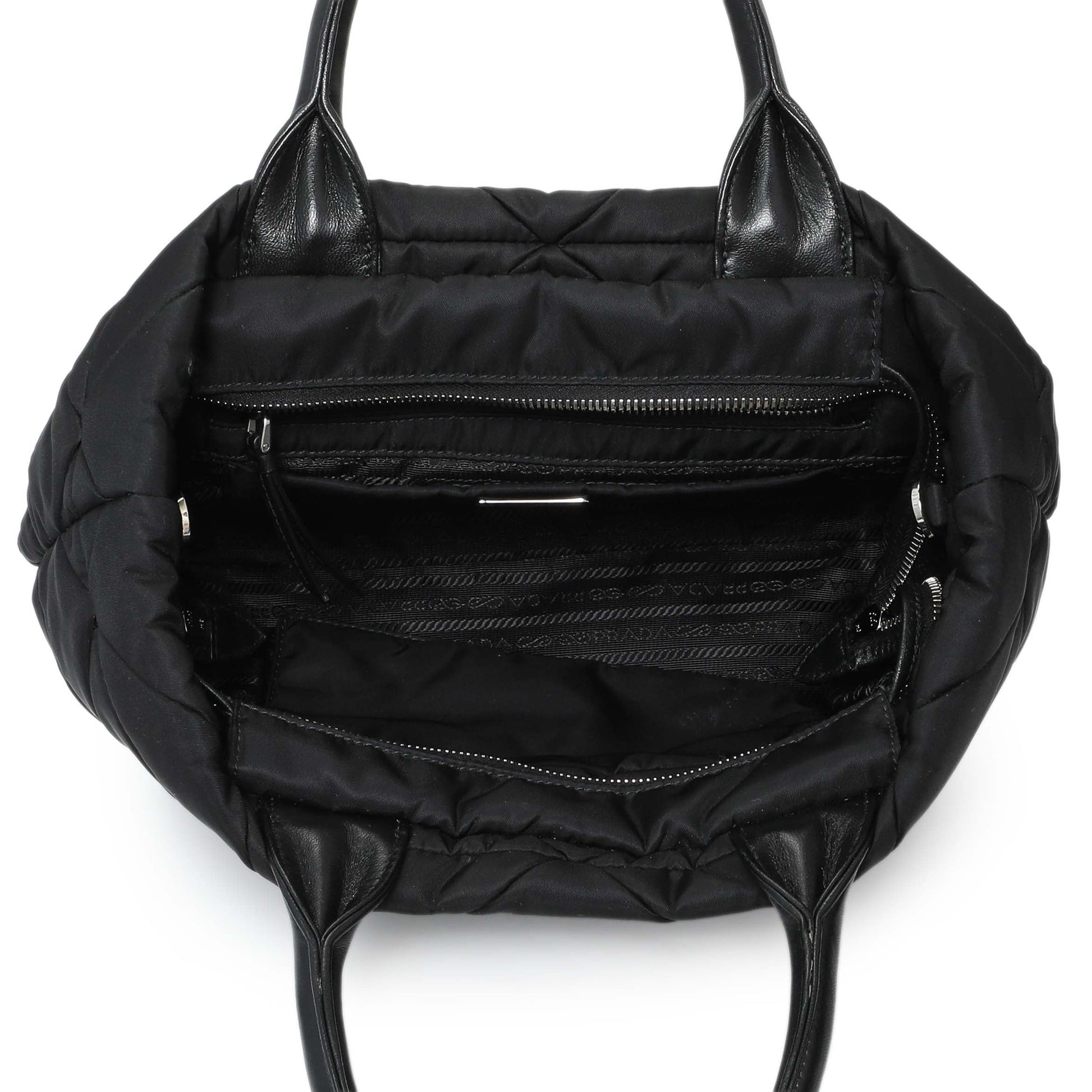 Exclusive Prada Black Re-Nylon Padded Double Handled Zip Tote — Top View