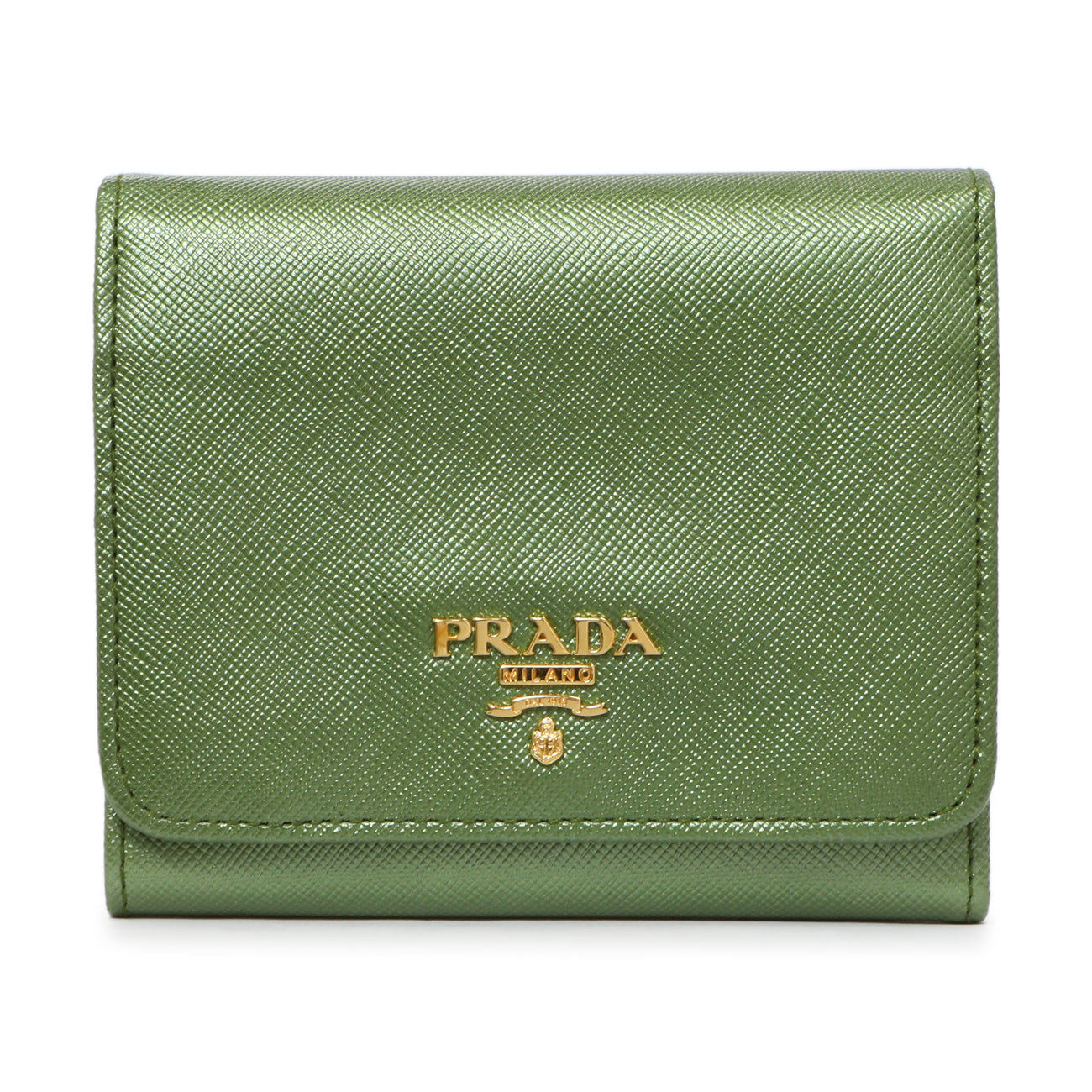 Exclusive Prada Saffiano Tri-Fold Compact Wallet — Front View