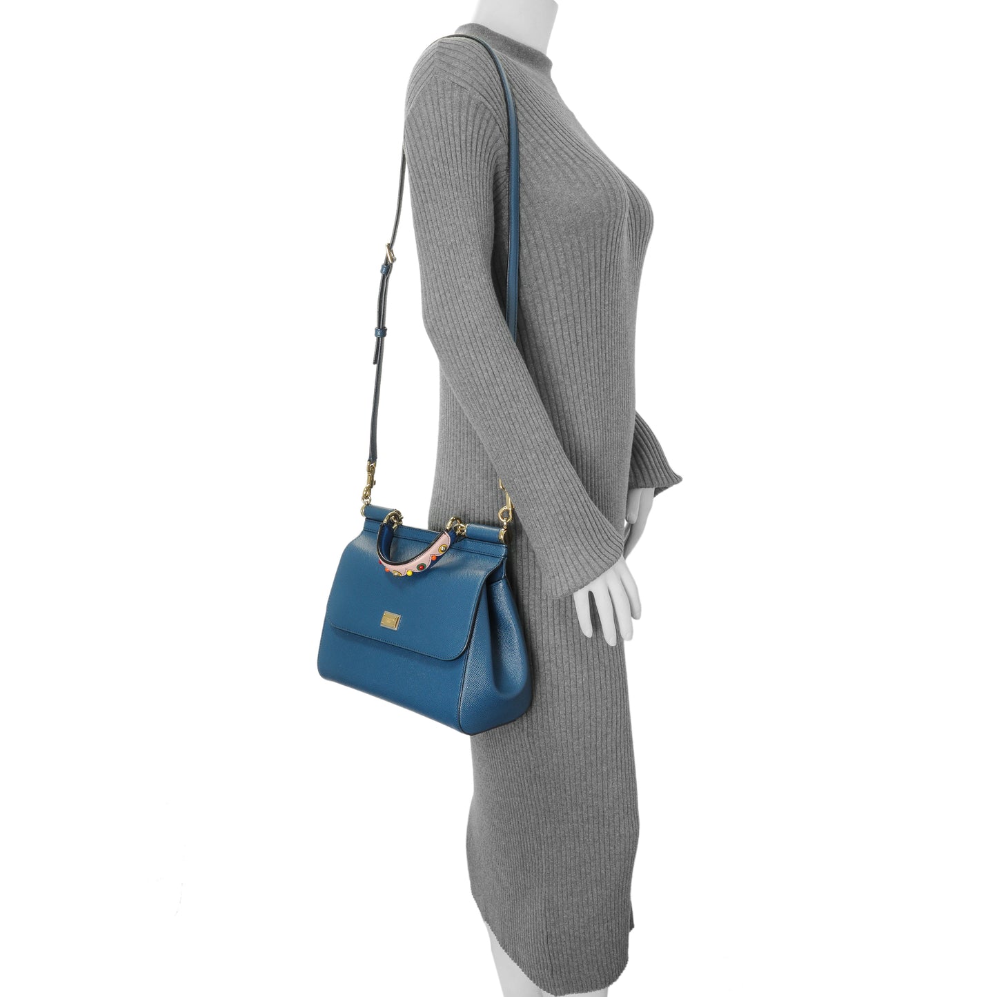 Exclusive Dolce & Gabbana Blue Grained Calfskin Medium Miss Sicily Satchel — Lifestyle View