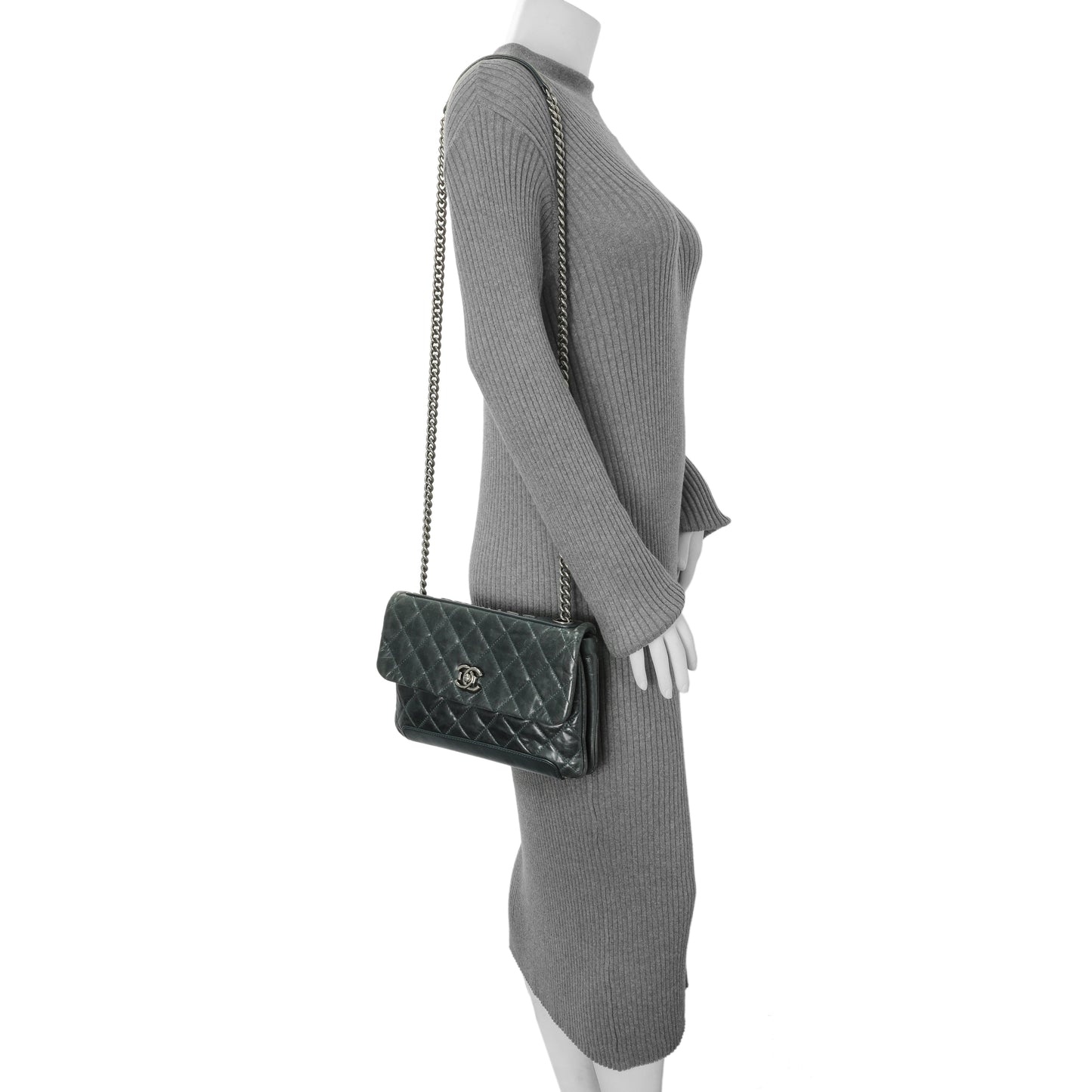 Exclusive Chanel Teal Glazed Calfskin Crossbody Flap — Alternate View 13