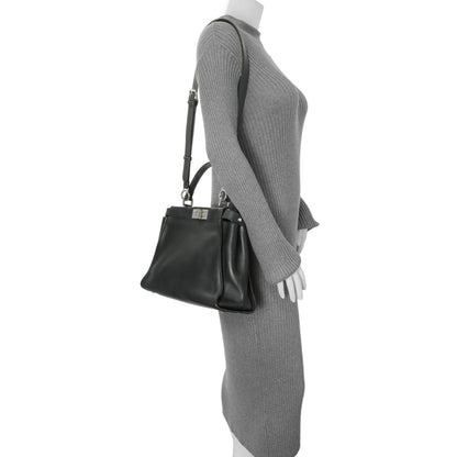 Exclusive Fendi Black Vitello Seta Snakeskin Crocodile Monster Eyes Medium Peekaboo Iconic Satchel — Alternate View 12