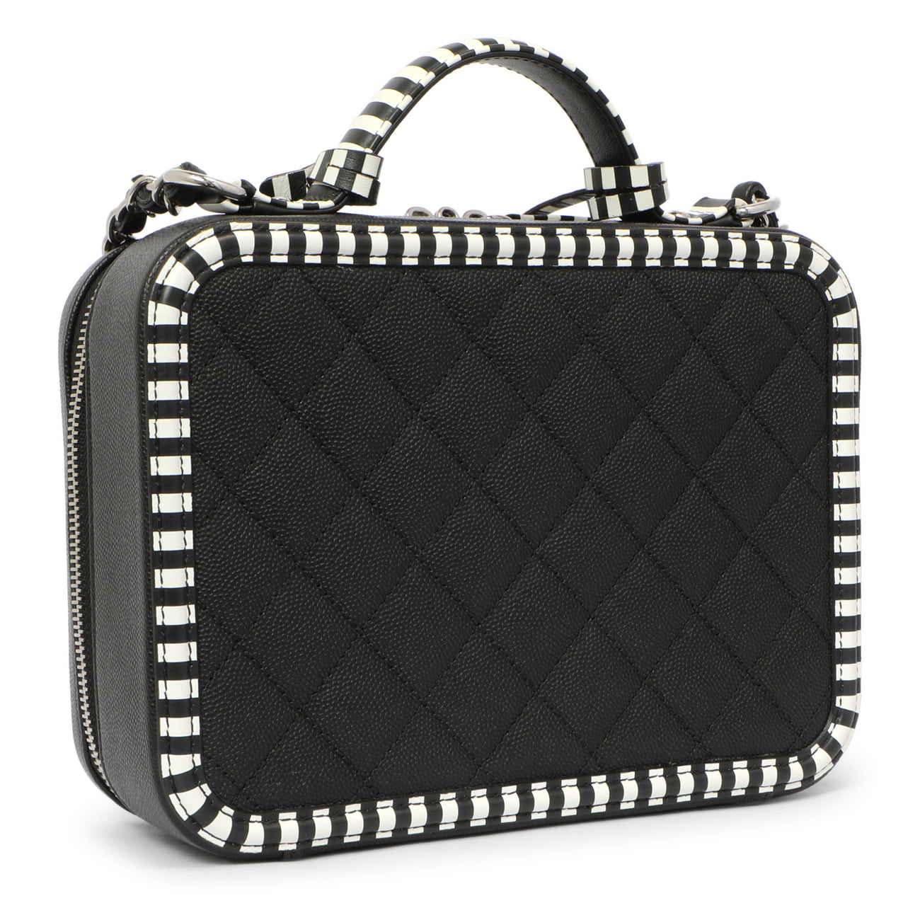Exclusive Chanel Black Quilted Caviar Striped Medium CC Filigree Vanity Case — Side View