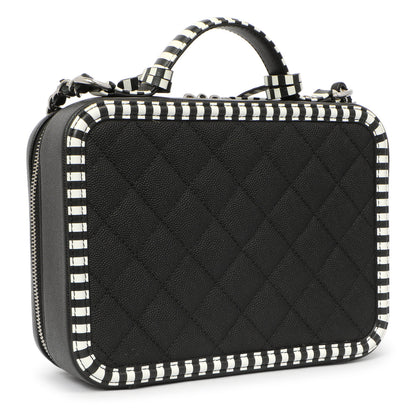 Exclusive Chanel Black Quilted Caviar Striped Medium CC Filigree Vanity Case — Side View