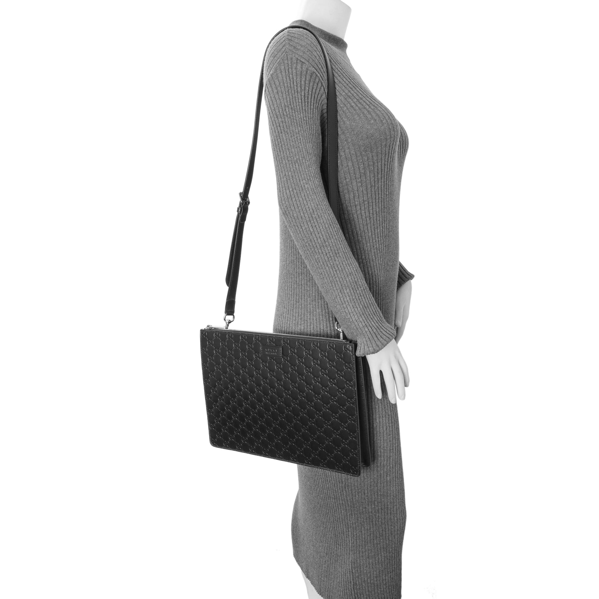 Exclusive Gucci Black Guccissima Signature Messenger Bag — Alternate View 9