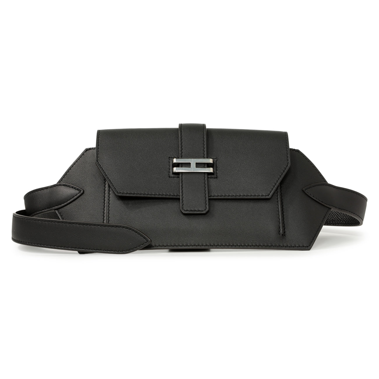 Exclusive Hermes Black Swift Elan Pocket Belt Bag — Front View