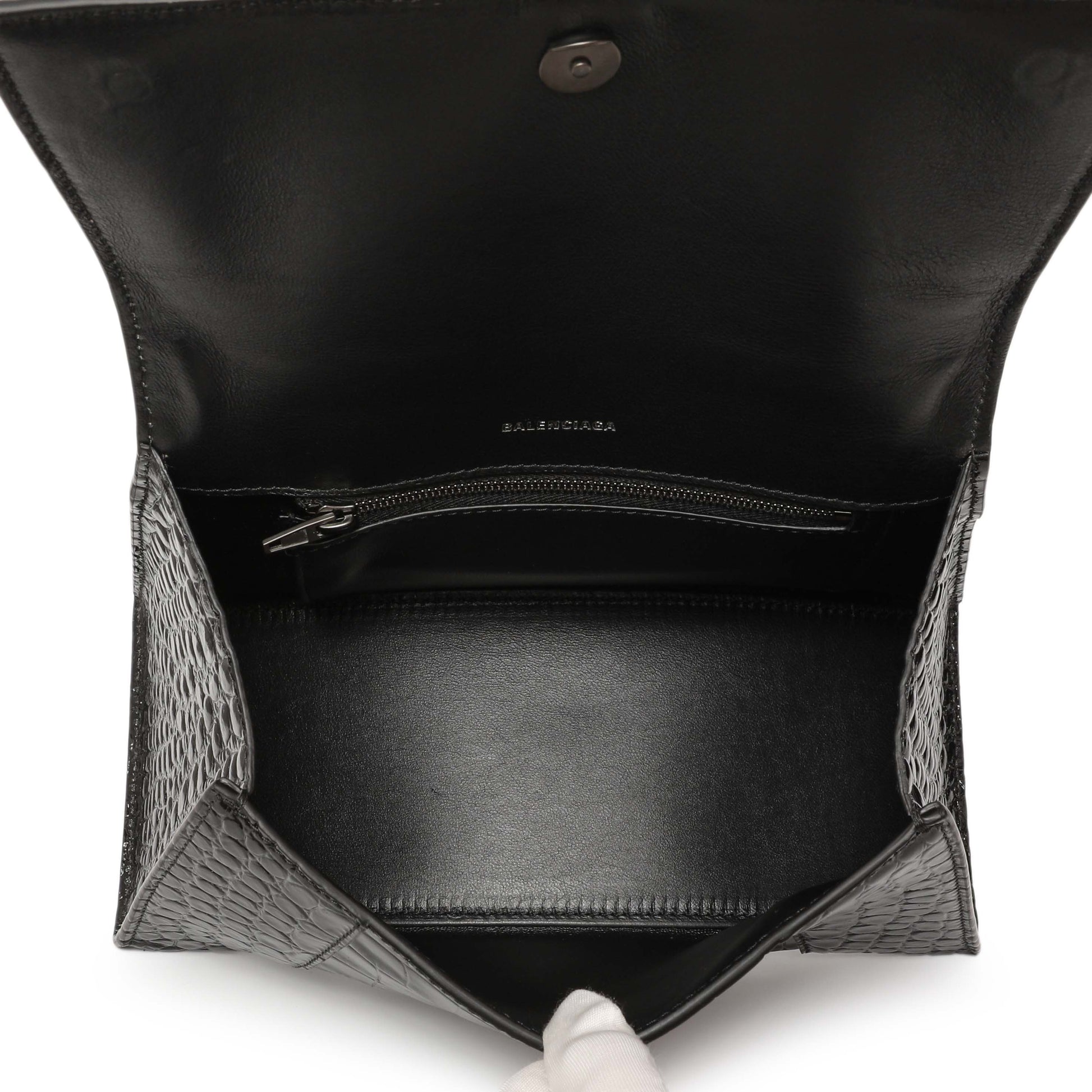 Exclusive Balenciaga Black Monochrome Crocodile Embossed Calfskin Small Hourglass Top Handle Bag — Top View
