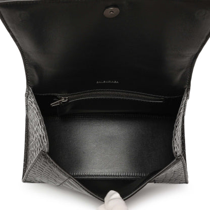 Exclusive Balenciaga Black Monochrome Crocodile Embossed Calfskin Small Hourglass Top Handle Bag — Top View