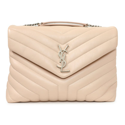 Exclusive Saint Laurent Beige Calfskin Y Quilted Monogram Medium Loulou Chain Satchel — Front View
