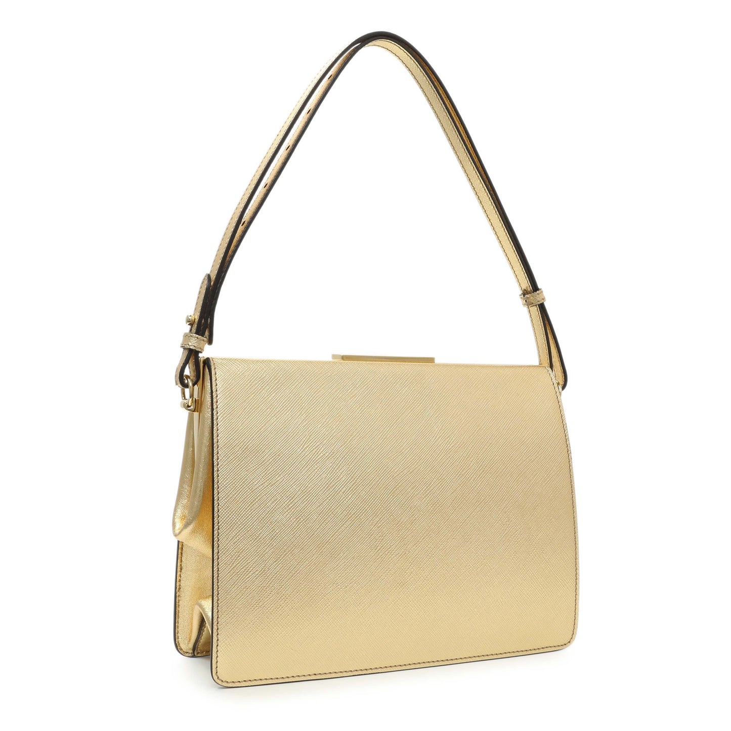 Exclusive Prada Gold Saffiano Frame Shoulder Bag — Side View