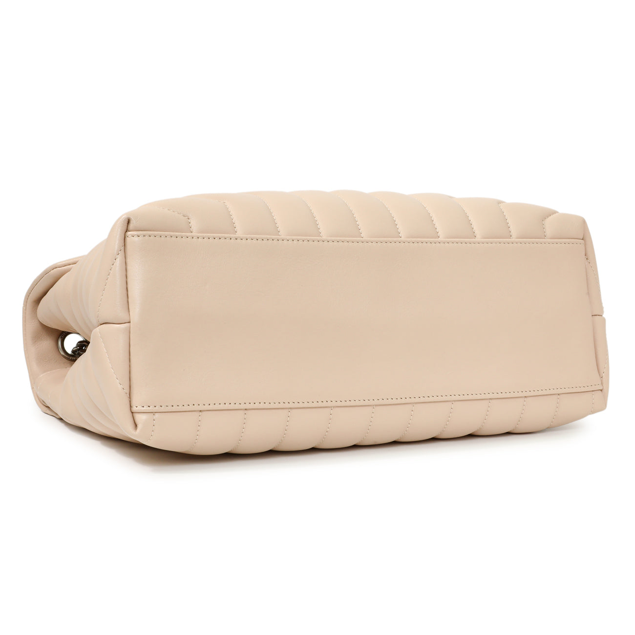 Exclusive Saint Laurent Beige Calfskin Y Quilted Monogram Medium Loulou Chain Satchel — Back View