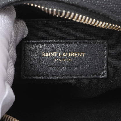 Exclusive Saint Laurent Black Chevron Quilted Grain de Poudre Round Camera Bag — Detail View