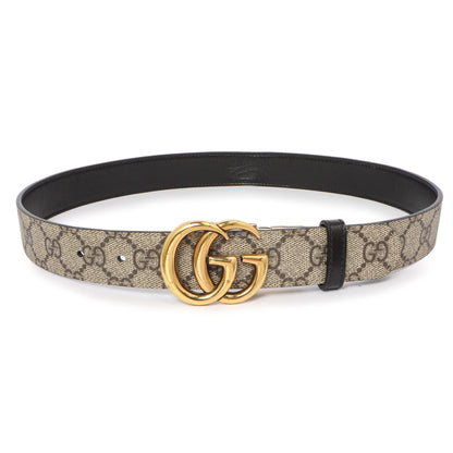Exclusive Gucci GG Supreme Monogram Plutone Calfskin Double G Reversible 30mm Belt — Front View