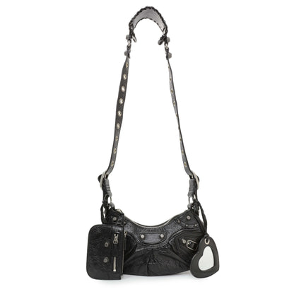 Exclusive Balenciaga Black Agneau Arena Le Cagole Shoulder Bag XS — Front View