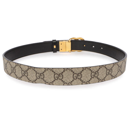 Exclusive Gucci GG Supreme Monogram Plutone Calfskin Double G Reversible 30mm Belt — Side View