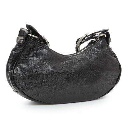 Exclusive Balenciaga Black Agneau Arena Le Cagole Shoulder Bag XS — Side View